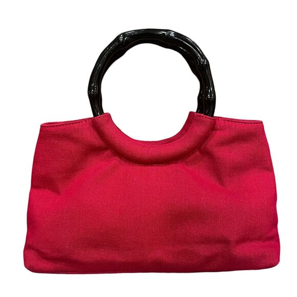 Forever by Fossil Red Floral Embroidered Purse Handbag Bamboo Handle Boho Chic - Picture 3 of 8